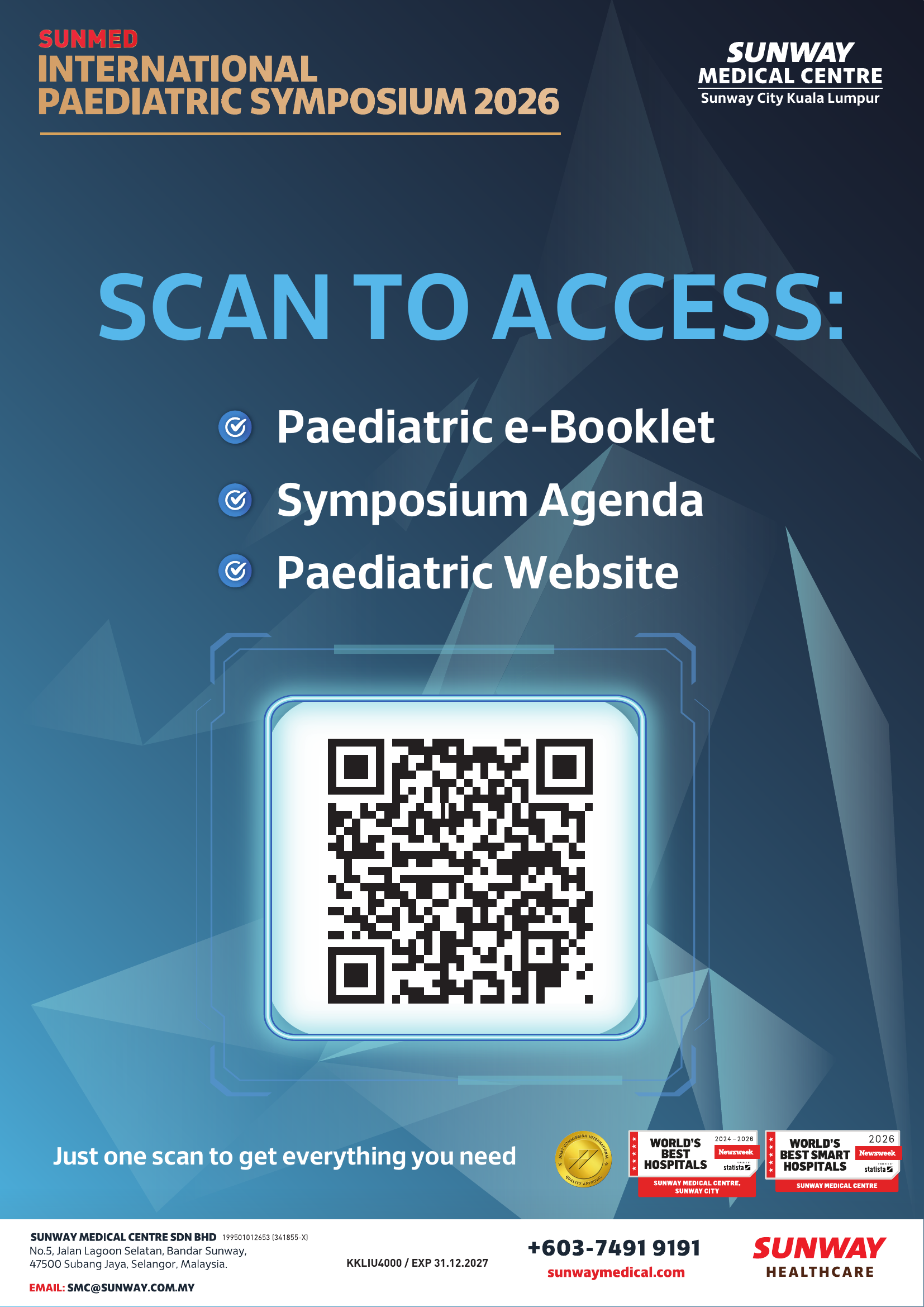 Scan to access the Paediatric e-Booklet, symposium agenda and website QR code poster